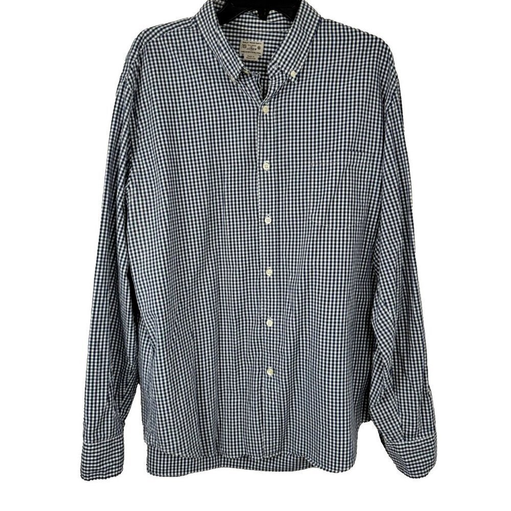 J. Crew Factory Tailored Cotton Navy White Gingham Plaid Button Down Men's XL
